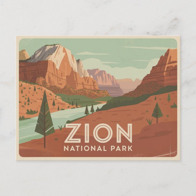 Zion National Park Postcard Retro Vykort (Framsida)