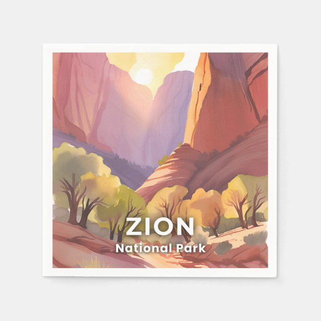 Zion National Park | Resa Akvarell Pappersservett (Framsidan)