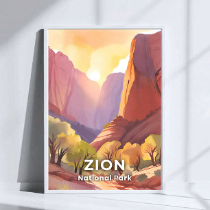 Zion National Park Resa Akvarell Poster