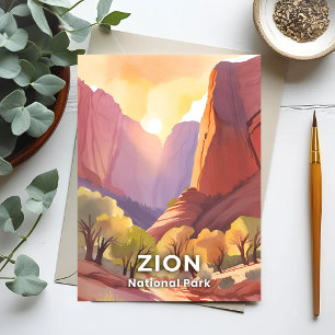 Zion National Park Resa Akvarell Vykort