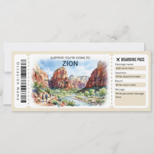 Zion National Park Resa Ombordstigningskort Biljet Inbjudningar