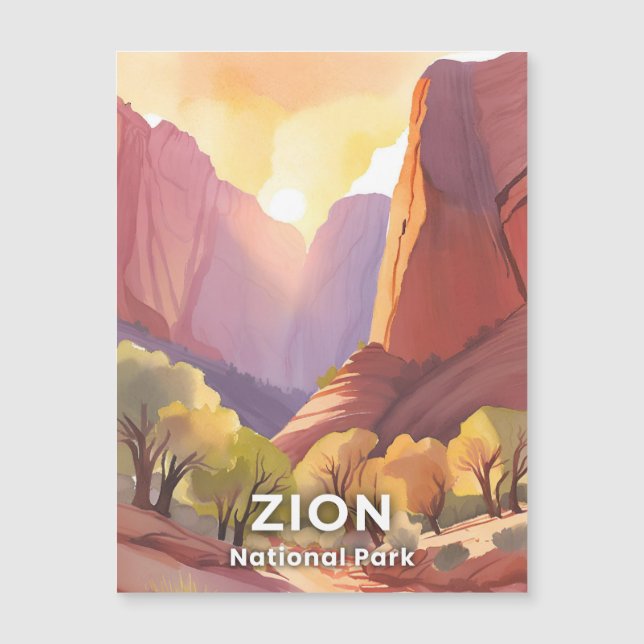 Zion National Park Resa Vattenfärg Magnetkort (Framsida)