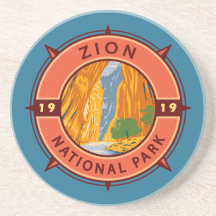 Zion National Park Retro Compass Emblem Underlägg