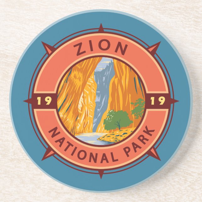 Zion National Park Retro Compass Emblem Underlägg (Framsidan)