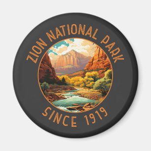 Zion National Park Retro Distress Circle Magnet
