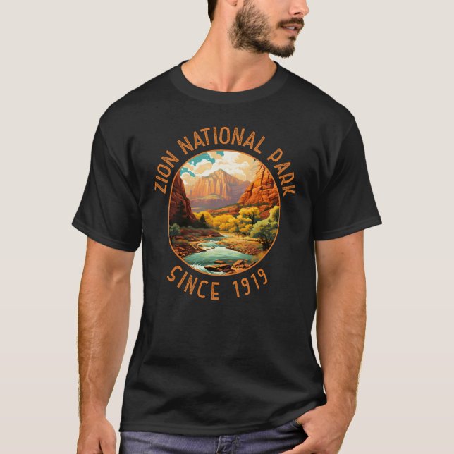 Zion National Park Retro Distress Circle T Shirt (Framsida)