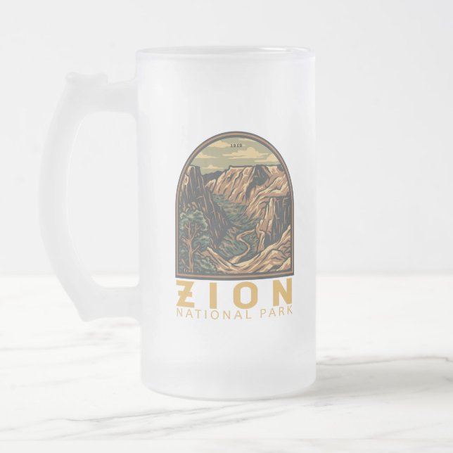 Zion National Park Retro Emblem Frostat Ölglas (Vänster)