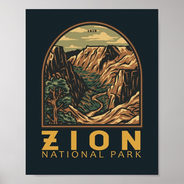 Zion National Park Retro Emblem Poster (Framsidan)