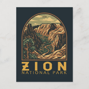 Zion National Park Retro Emblem Vykort