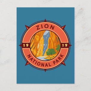Zion National Park Retro Kompassemblem Vykort