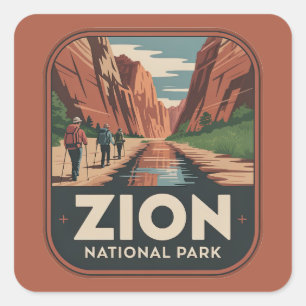 Zion National Park Retro-märke Fyrkantigt Klistermärke