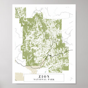 Zion National Park Retro Street Karta Poster