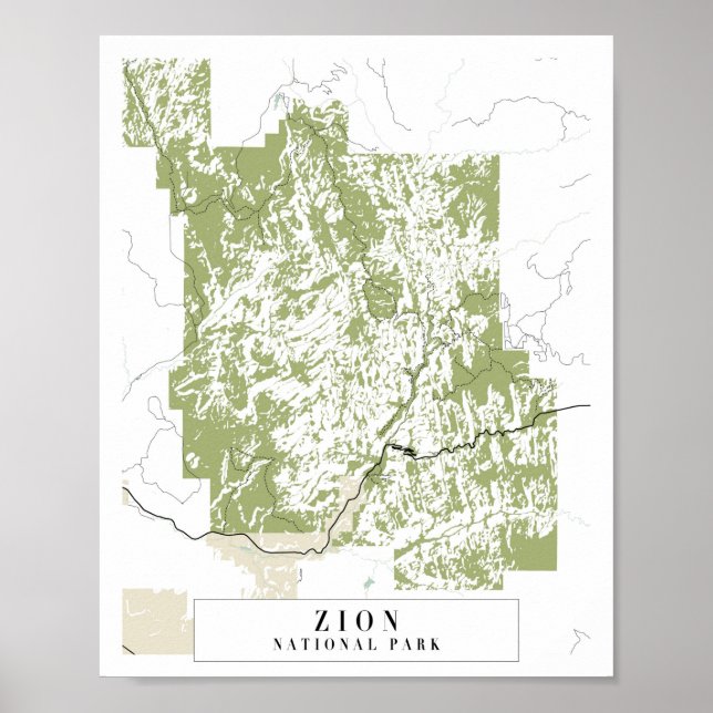 Zion National Park Retro Street Karta Poster (Framsidan)