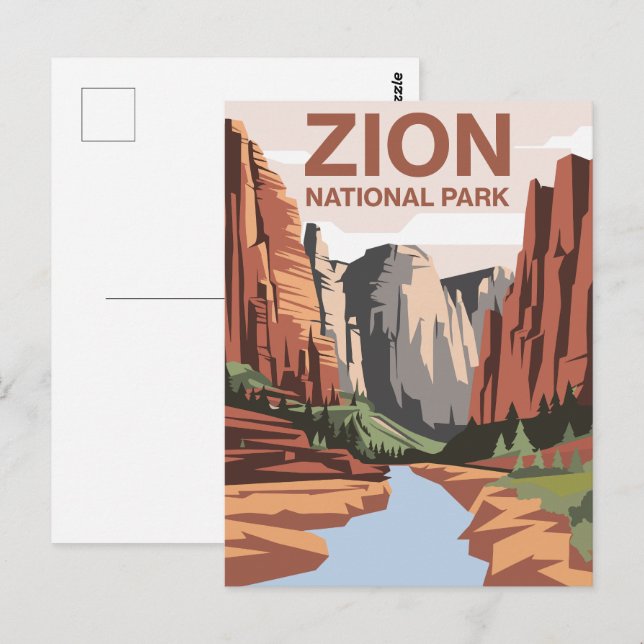 Zion National Park Travel Art Vykort (Fram/baksida)