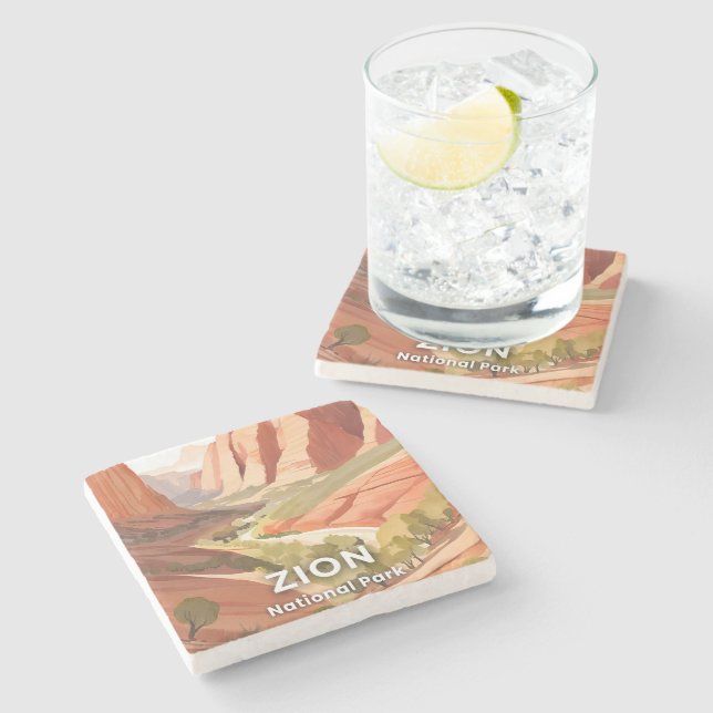 Zion National Park | Travel Watercolor Valley Stenunderlägg (Sidan)
