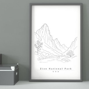Zion National Park USA Minimalist Linje Konst Resa Poster