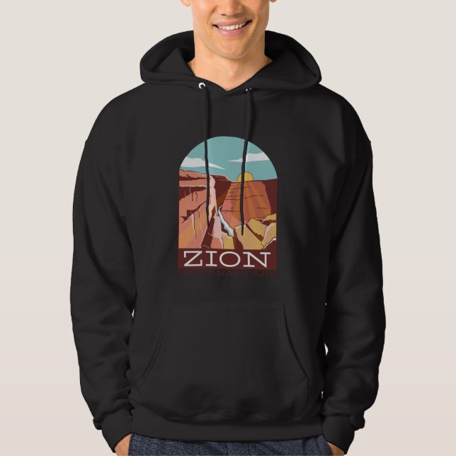 Zion National Park USA Skyline Silhouette Outline Hoodie (Framsida)