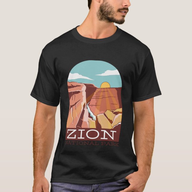 Zion National Park USA Skyline Silhouette Outline T Shirt (Framsida)