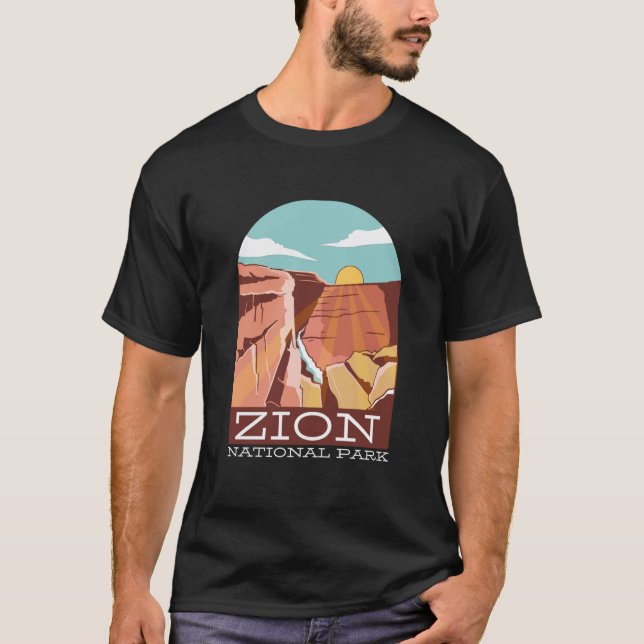 Zion National Park USA Skyline Silhouette Outline T Shirt (Framsida)