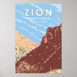 Zion National Park Utah Den Stora Bågen Vintage Poster