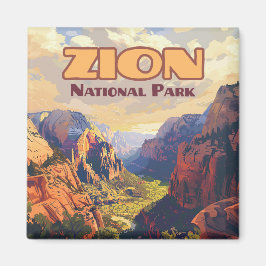 Zion National Park Utah Moab Canyon Retro Magnet