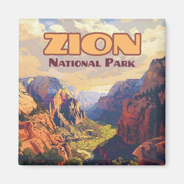 Zion National Park Utah Moab Canyon Retro Magnet (Framsidan)