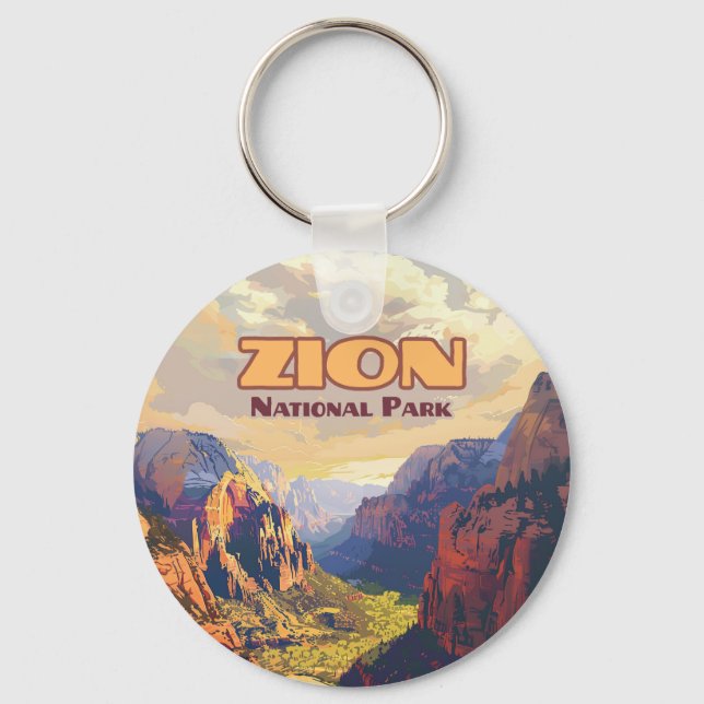Zion National Park Utah Moab Canyon Retro Nyckelring (Framsida)