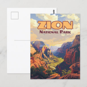Zion National Park Utah Moab Canyon Retro Vykort