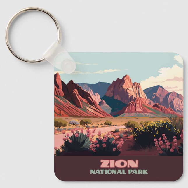 Zion National Park Utah Mountains Vintage Nyckelring (Framsida)