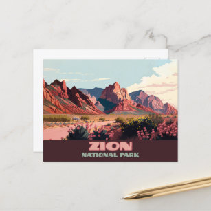 Zion National Park Utah Mountains Vintage Vykort