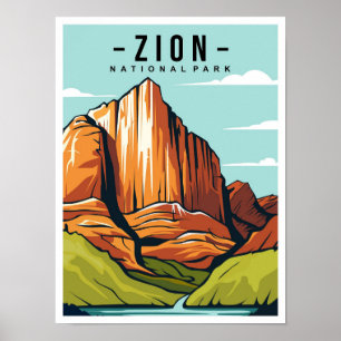Zion National Park Utah Reseskiss Illustration Poster