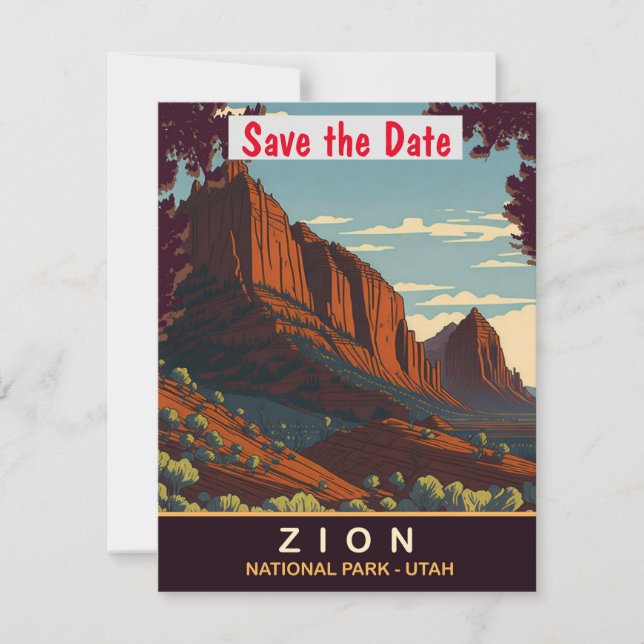 Zion National Park Utah Röda Klippor Bröllopsinbju Spara Datumet (Framsida)