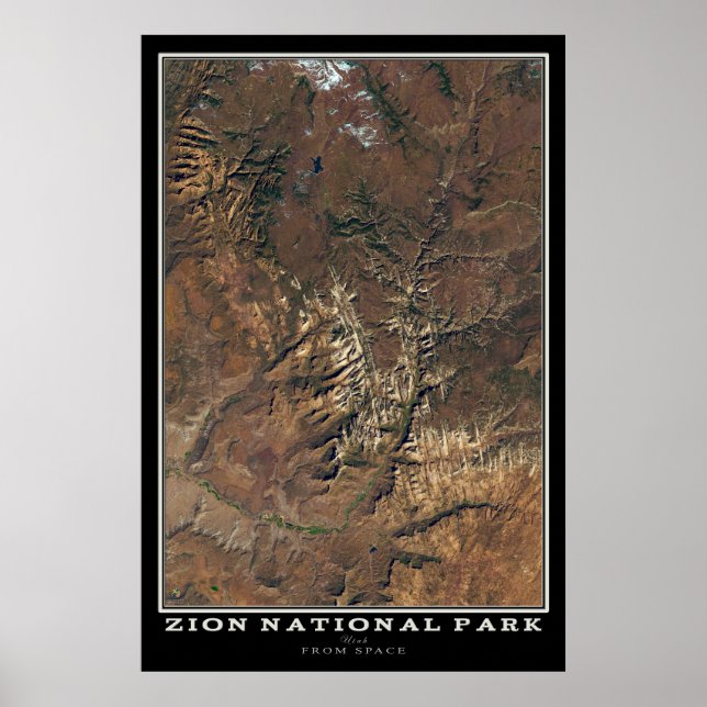 Zion National Park Utah Satellite Poster Karta (Framsidan)