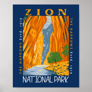 Zion National Park Utah the Narrows Distress Poster