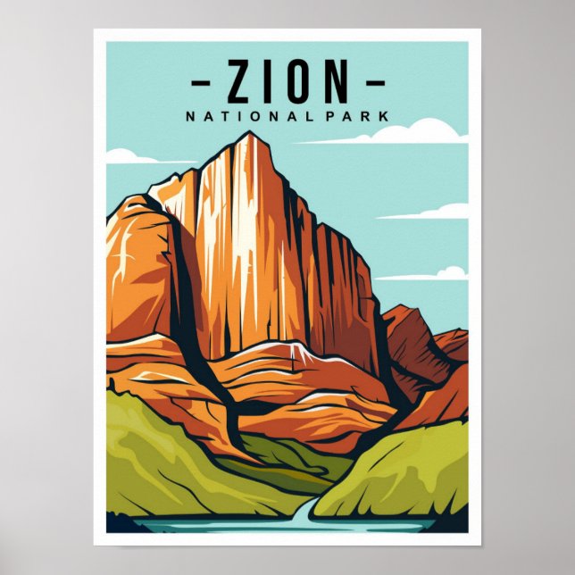 Zion National Park Utah Travel Illustration Poster (Framsidan)