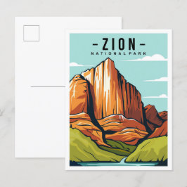 Zion National Park Utah Travel Illustration Vykort