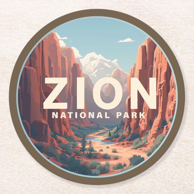 Zion National Park Utah Underlägg Papper Rund (Framsidan)