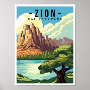 Zion National Park Utah USA Reseskiss Illustration Poster