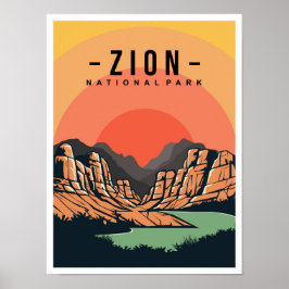 Zion National Park Utah USA Travel Illustration Poster