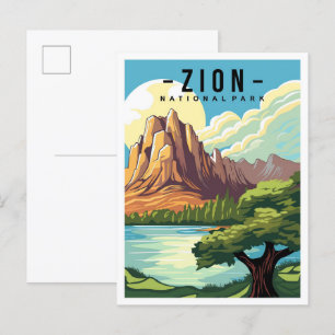 Zion National Park Utah USA Travel Illustration Vykort
