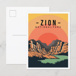 Zion National Park Utah USA Travel Illustration Vykort