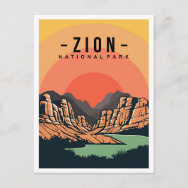 Zion National Park Utah USA Travel Illustration Vykort