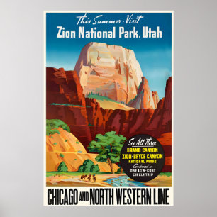 Zion National Park Utah USA Vintage Poster