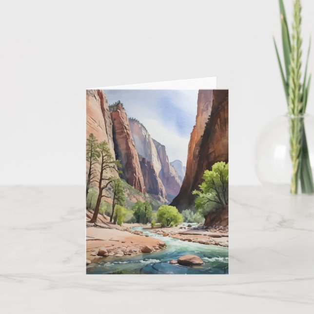 Zion National Park Utah Watercolor Kort (Framsida)