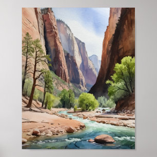 Zion National Park Utah Watercolor Poster