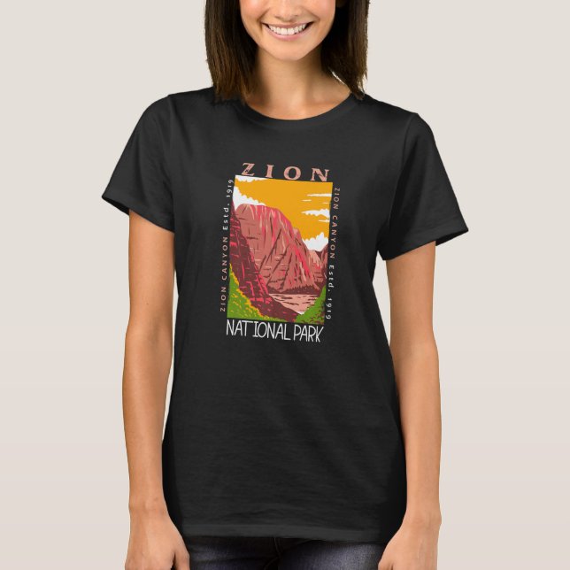 Zion National Park Utah Zion Canyon Distressed Vin T Shirt (Framsida)