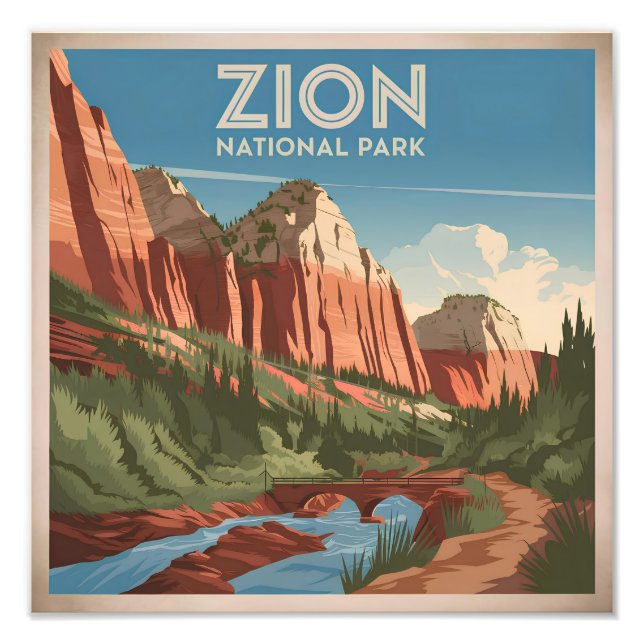 Zion National Park vintage Fototryck (Framsidan)