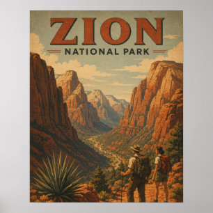 Zion National Park Vintage WPA-stil vandring i kan Poster