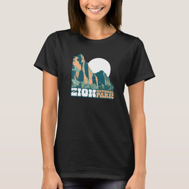 Zion National Park WPA Poster Style Graphic Utah T Shirt (Framsida)