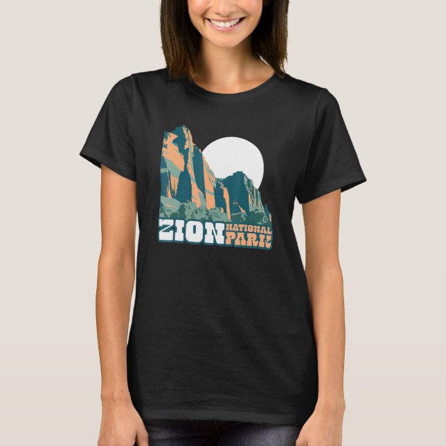 Zion National Park WPA Poster Style Graphic Utah T Shirt (Framsida)
